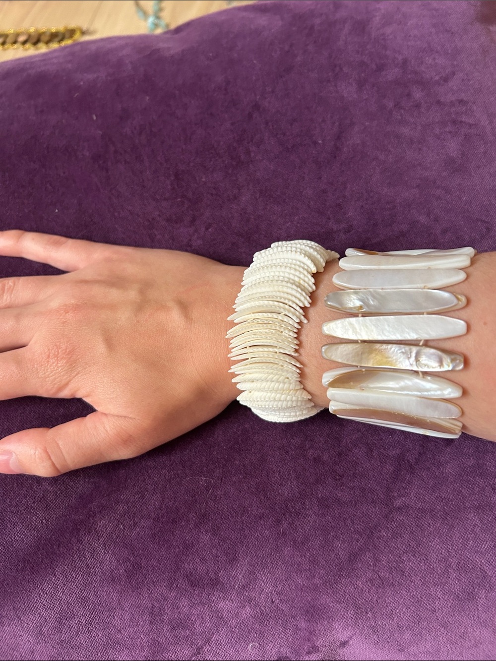 🌼2 for $35🌼Handcrafted White Mother of Pearl & shell Stretch Bracelet Set